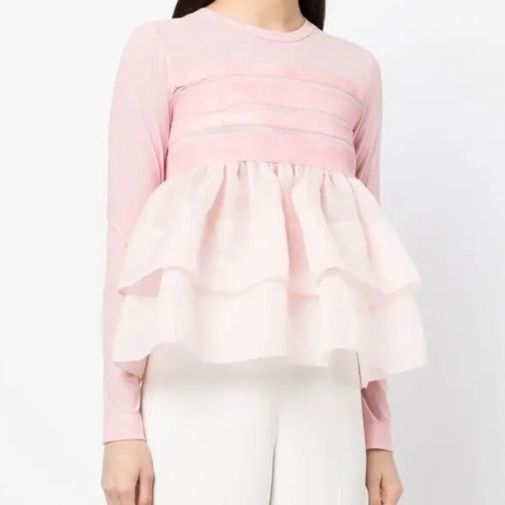 NEW Cynthia Rowley Pink Velvet Ribbon Mesh Organza Top M Consign Balletcore